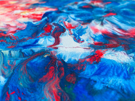 Close Up Colorful Fluid Pouring Abstract Art Acrylic Painting Texture Backgroundの写真素材