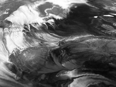 Close Up Black and White Colors Fluid Pouring Abstract Art Acrylic Painting Texture Backgroundの写真素材