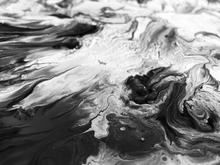 Close Up Black and White Colors Fluid Pouring Abstract Art Acrylic Painting Texture Backgroundの写真素材
