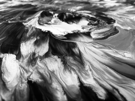 Close Up Black and White Colors Fluid Pouring Abstract Art Acrylic Painting Texture Backgroundの写真素材