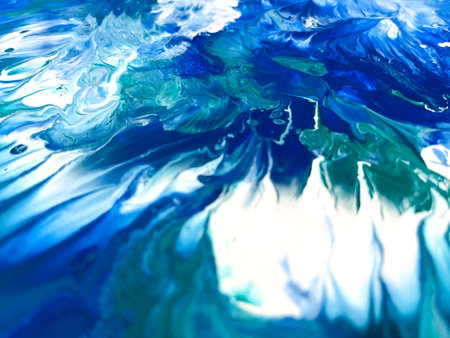 Close Up Colorful Fluid Pouring Abstract Art Acrylic Painting Texture Backgroundの写真素材