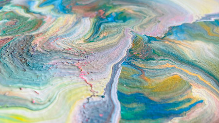 Close Up Colorful Fluid Pouring Abstract Art Acrylic Painting Texture Backgroundの写真素材