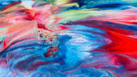 Close Up Colorful Fluid Pouring Abstract Art Acrylic Painting Texture Backgroundの写真素材