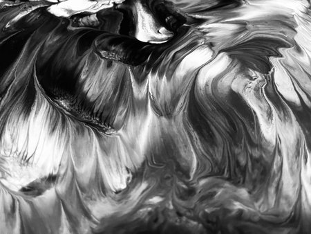 Close Up Black and White Colors Fluid Pouring Abstract Art Acrylic Painting Texture Background