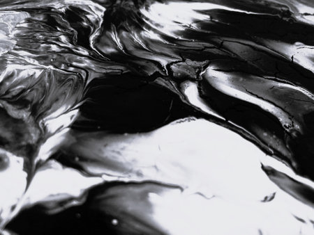 Close Up Black and White Colors Fluid Pouring Abstract Art Acrylic Painting Texture Backgroundの写真素材