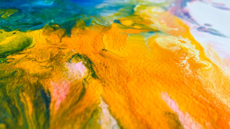 Close Up Colorful Fluid Pouring Abstract Art Acrylic Painting Texture Backgroundの写真素材