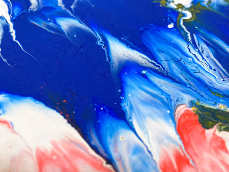 Close Up Colorful Fluid Pouring Abstract Art Acrylic Painting Texture Backgroundの写真素材
