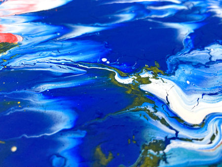 Close Up Colorful Fluid Pouring Abstract Art Acrylic Painting Texture Backgroundの写真素材