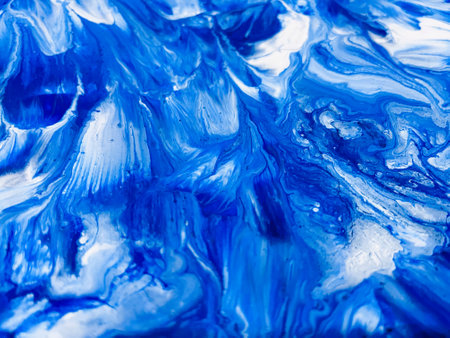 Close Up Blue Green White Colorful Fluid Pouring Abstract Art Acrylic Painting Texture Backgroundの写真素材
