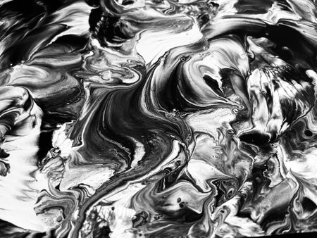 Close Up Black and White Colors Fluid Pouring Abstract Art Acrylic Painting Texture Backgroundの写真素材