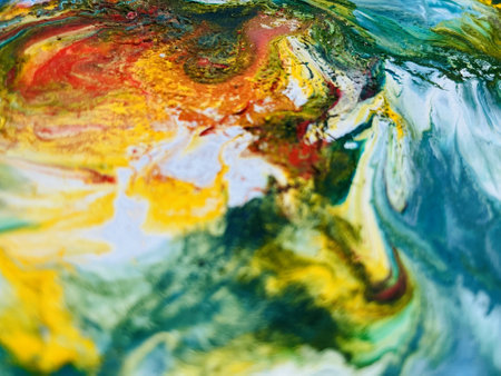 Close Up Colorful Fluid Pouring Abstract Art Acrylic Painting Texture Backgroundの写真素材