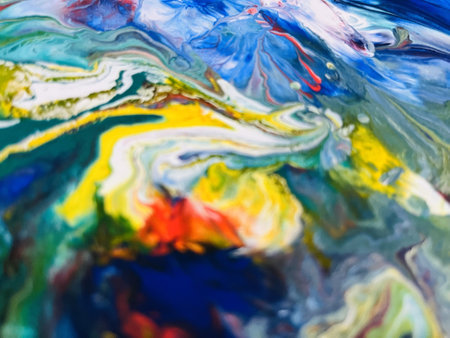 Close Up Colorful Fluid Pouring Abstract Art Acrylic Painting Texture Backgroundの写真素材