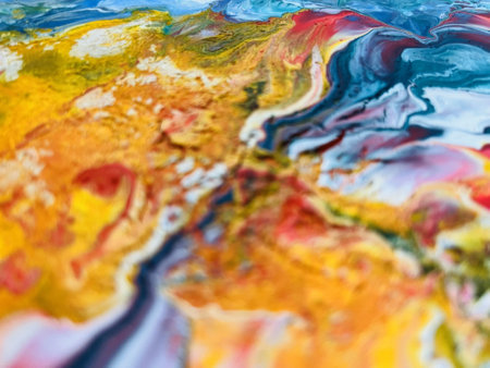 Close Up Colorful Fluid Pouring Abstract Art Acrylic Painting Texture Backgroundの写真素材
