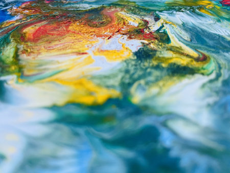 Close Up Colorful Fluid Pouring Abstract Art Acrylic Painting Texture Backgroundの写真素材