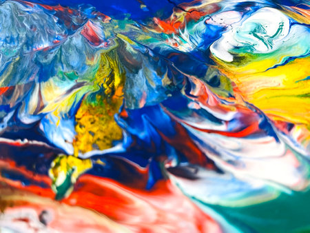 Close Up Colorful Fluid Pouring Abstract Art Acrylic Painting Texture Backgroundの写真素材