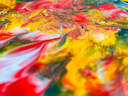 Close Up Colorful Fluid Pouring Abstract Art Acrylic Painting Texture Backgroundの写真素材