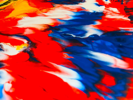 Close Up Colorful Fluid Pouring Abstract Art Acrylic Painting Texture Backgroundの写真素材