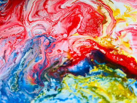 Close Up Colorful Fluid Pouring Abstract Art Acrylic Painting Texture Backgroundの写真素材