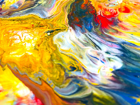 Close Up Colorful Fluid Pouring Abstract Art Acrylic Painting Texture Backgroundの写真素材