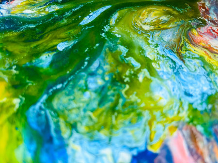 Close Up Colorful Fluid Pouring Abstract Art Acrylic Painting Texture Backgroundの写真素材