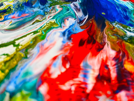 Close Up Colorful Fluid Pouring Abstract Art Acrylic Painting Texture Backgroundの写真素材