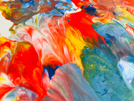 Close Up Colorful Fluid Pouring Abstract Art Acrylic Painting Texture Backgroundの写真素材