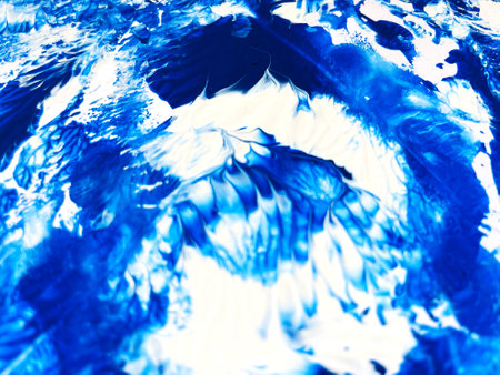 Close Up Colorful Blue Green White Colors Fluid Pouring Abstract Art Acrylic Painting Texture Backgroundの写真素材