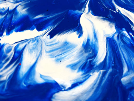 Close Up Colorful Blue Green White Colors Fluid Pouring Abstract Art Acrylic Painting Texture Backgroundの写真素材