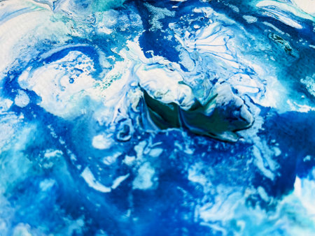 Close Up Colorful Blue Green White Colors Fluid Pouring Abstract Art Acrylic Painting Texture Backgroundの写真素材
