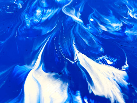 Close Up Colorful Blue Green White Colors Fluid Pouring Abstract Art Acrylic Painting Texture Backgroundの写真素材