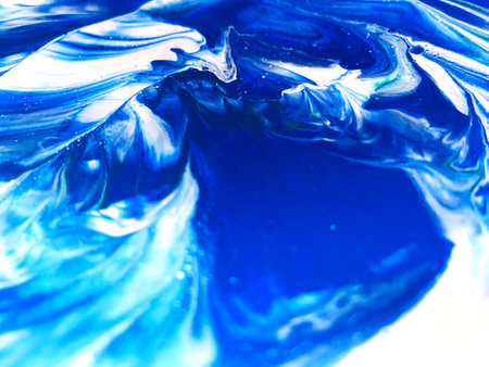 Close Up Colorful Blue Green White Colors Fluid Pouring Abstract Art Acrylic Painting Texture Backgroundの写真素材