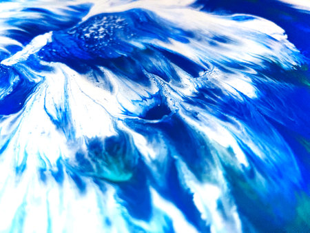 Close Up Colorful Blue Green White Colors Fluid Pouring Abstract Art Acrylic Painting Texture Backgroundの写真素材