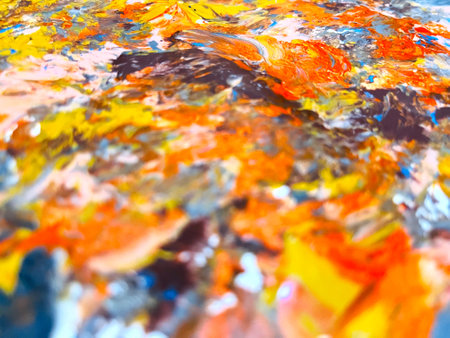Close Up Colorful Fluid Pouring Abstract Art Acrylic Painting Texture Backgroundの写真素材