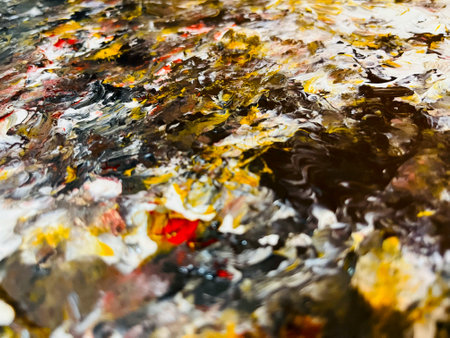 Close Up Colorful Fluid Pouring Abstract Art Acrylic Painting Texture Backgroundの写真素材