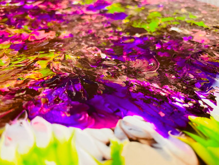 Close Up Colorful Fluid Pouring Abstract Art Acrylic Painting Texture Backgroundの写真素材