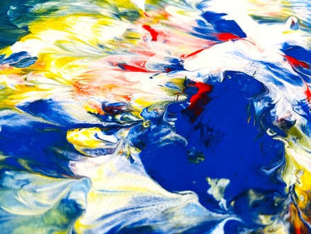 Close Up Colorful Fluid Pouring Abstract Art Acrylic Painting Texture Backgroundの写真素材