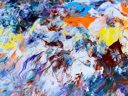 Close Up Colorful Fluid Pouring Abstract Art Acrylic Painting Texture Backgroundの写真素材