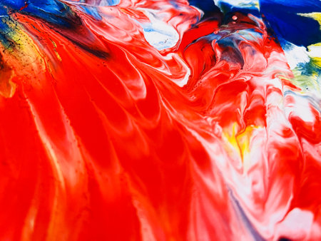 Close Up Colorful Fluid Pouring Abstract Art Acrylic Painting Texture Backgroundの写真素材