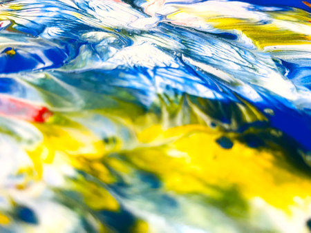 Close Up Colorful Fluid Pouring Abstract Art Acrylic Painting Texture Backgroundの写真素材