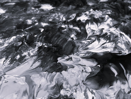 Close Up Black and White Colors Fluid Pouring Abstract Art Acrylic Painting Texture Backgroundの写真素材