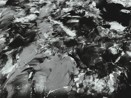 Close Up Black and White Colors Fluid Pouring Abstract Art Acrylic Painting Texture Background