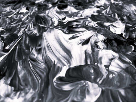Close Up Black and White Colors Fluid Pouring Abstract Art Acrylic Painting Texture Background