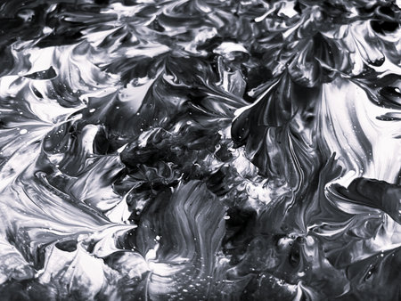 Close Up Black and White Colors Fluid Pouring Abstract Art Acrylic Painting Texture Background