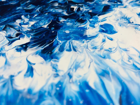 Close Up Colorful Blue Color Fluid Pouring Abstract Art Acrylic Painting Texture Background