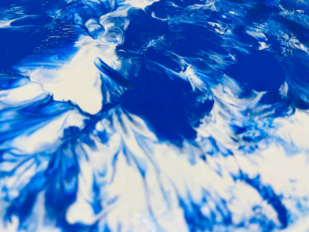 Close Up Colorful Blue Color Fluid Pouring Abstract Art Acrylic Painting Texture Background