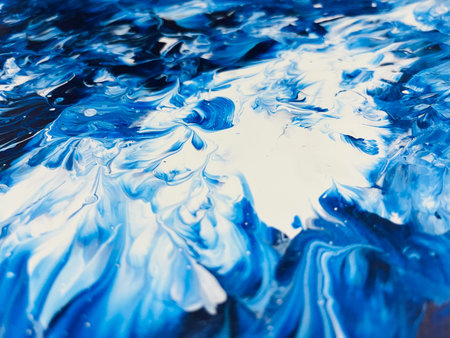Close Up Colorful Blue Color Fluid Pouring Abstract Art Acrylic Painting Texture Backgroundの写真素材