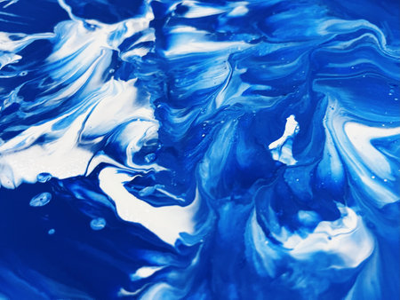 Close Up Colorful Blue Color Fluid Pouring Abstract Art Acrylic Painting Texture Background