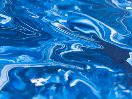 Close Up Colorful Blue Color Fluid Pouring Abstract Art Acrylic Painting Texture Background