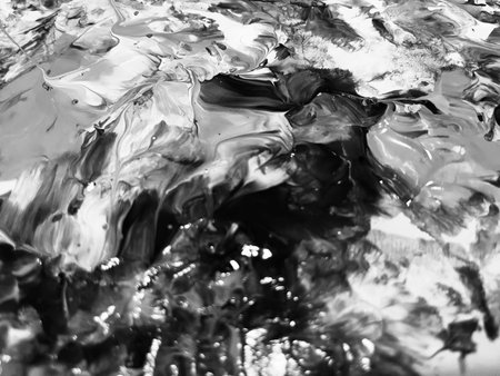 Close Up Black and White Colors Fluid Pouring Abstract Art Acrylic Painting Texture Background