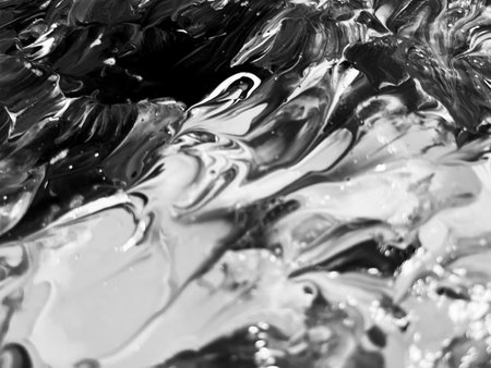 Close Up Black and White Colors Fluid Pouring Abstract Art Acrylic Painting Texture Backgroundの写真素材